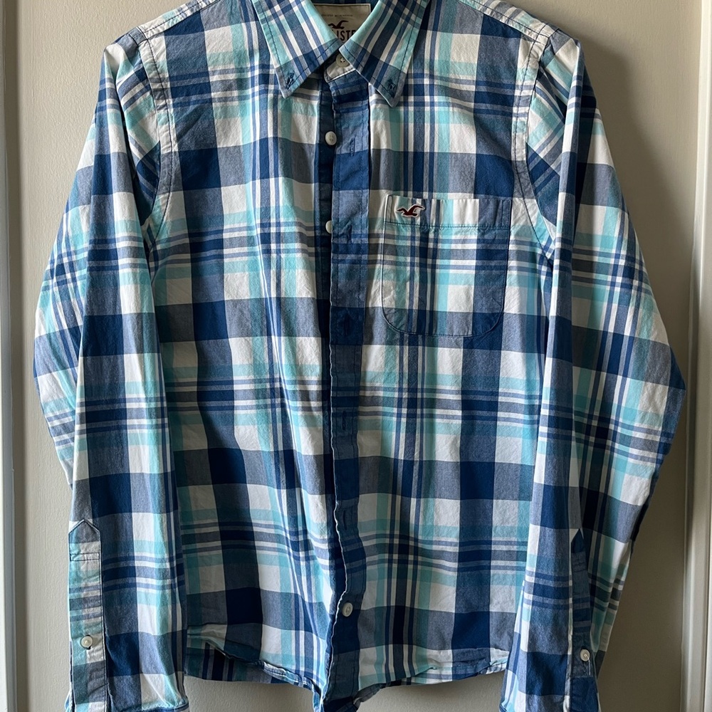 Hollister Blue and White Casual Button Down Shirt